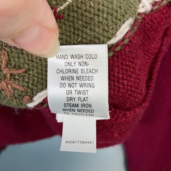 Croft & Barrow Wool Angora Snowman Christmas Tree Burgundy Full Zip Sweater Sz L - Picture 11 of 16